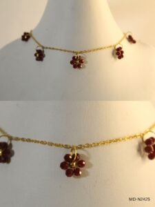 Maroon Flower Charm Golden Chain MD-N2425